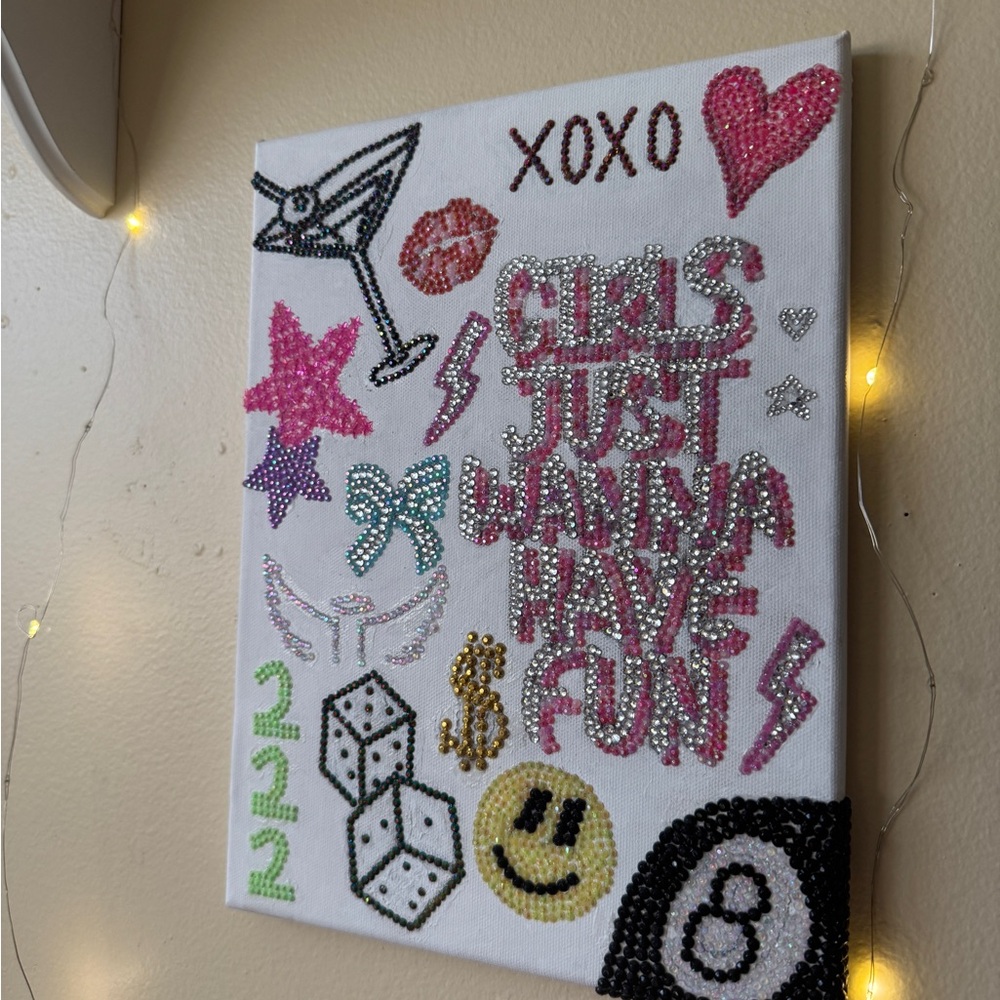Handmade Bedazzled Colorful Beaded Wall Art Girls just wanna have fun Girly